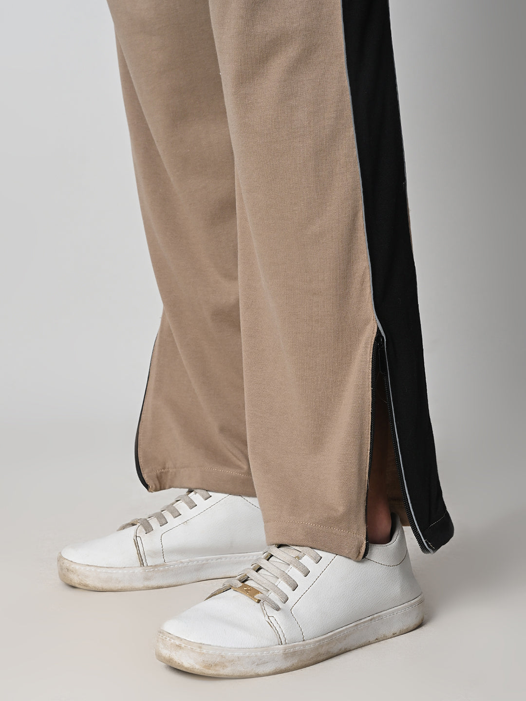 Reflective Side Stripe Cotton Track Pant for Women (Beige)