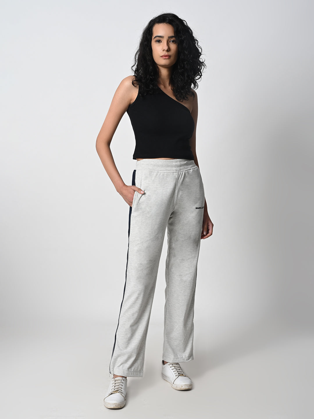 Reflective Side Stripe Cotton Track Pant for Women (0ff-White)