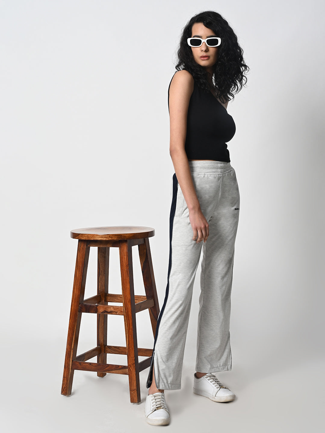 Reflective Side Stripe Cotton Track Pant for Women (Grey)