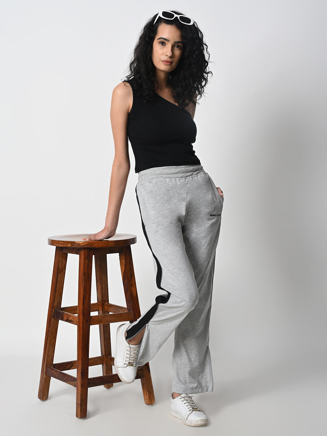 Reflective Side Stripe Cotton Track Pant for Women (Grey)