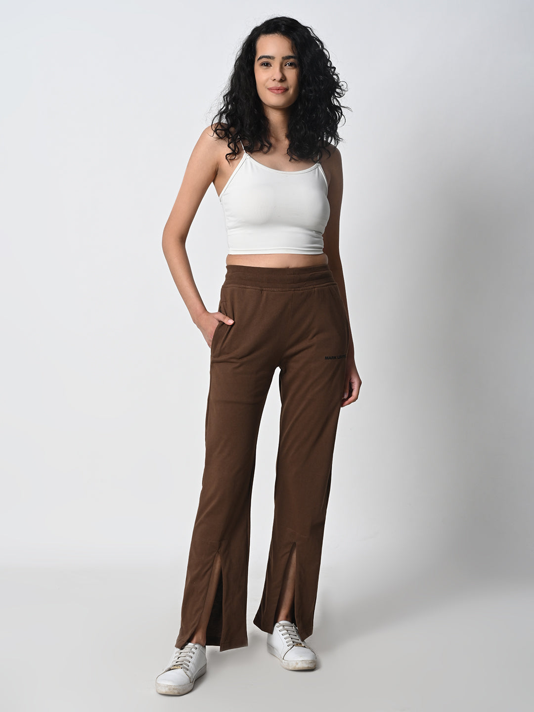 Front Slit Brown Track Pant for Women.