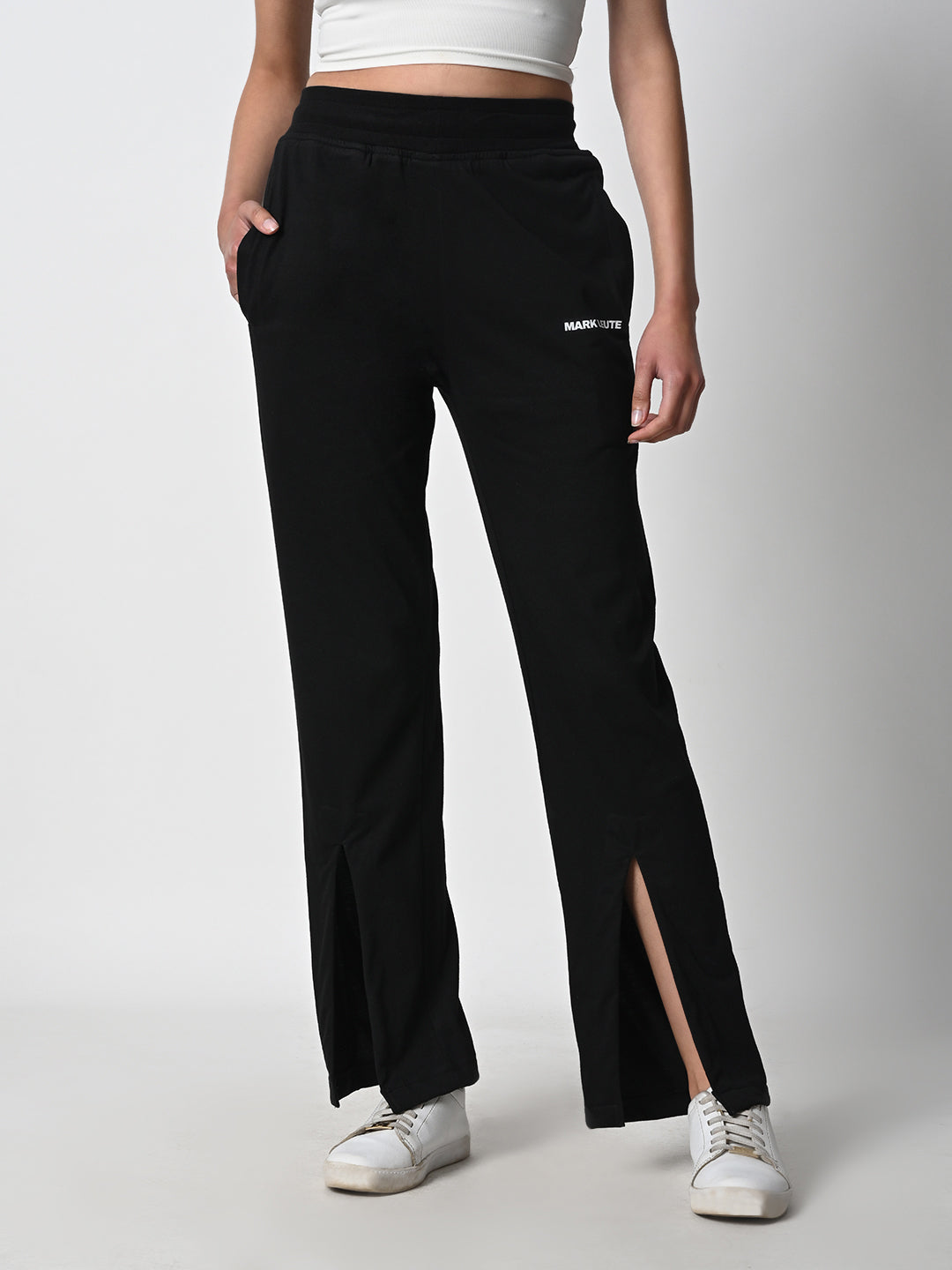 Front Slit Black Track Pant for Women.
