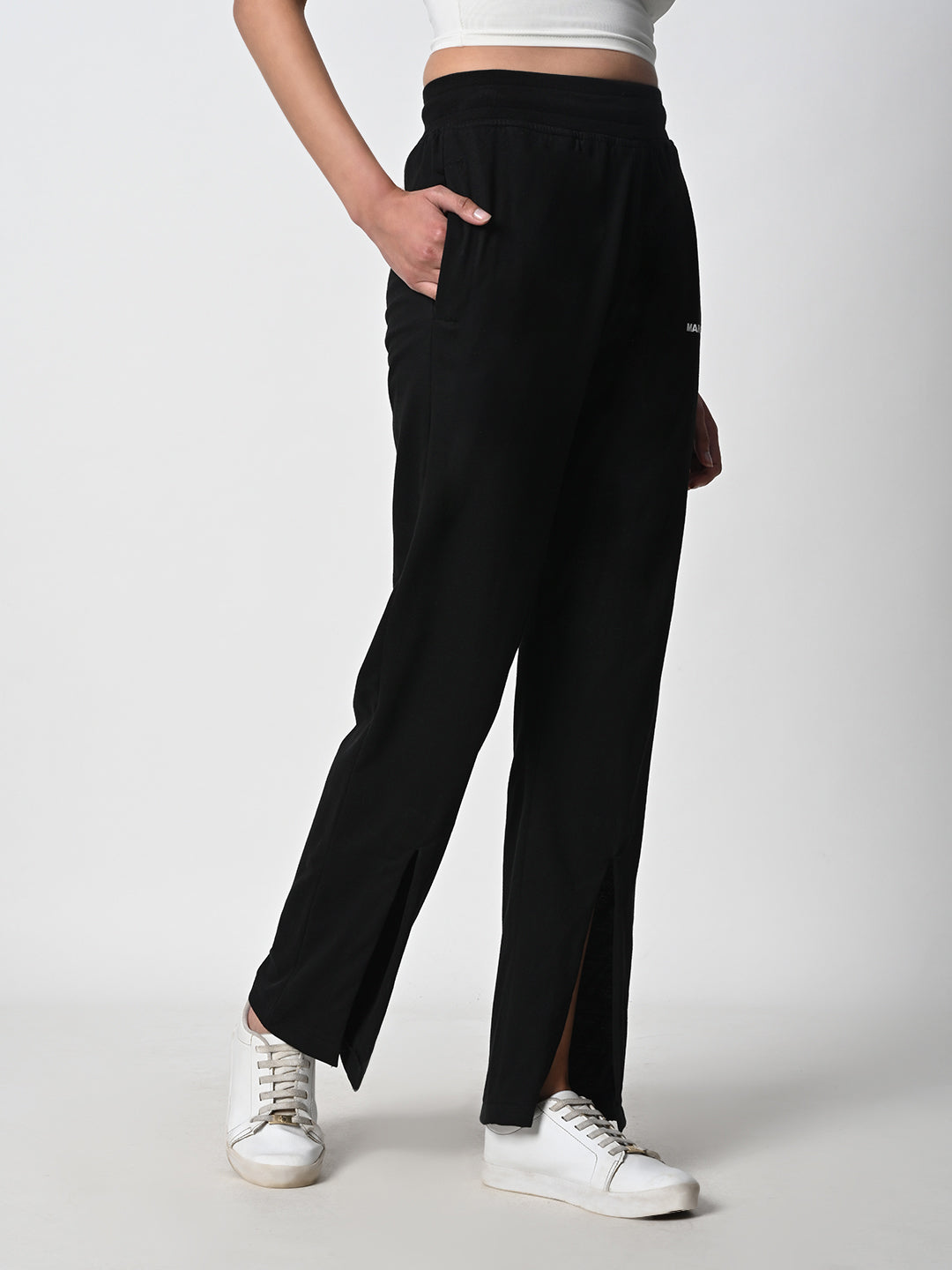 Front Slit Black Track Pant for Women.