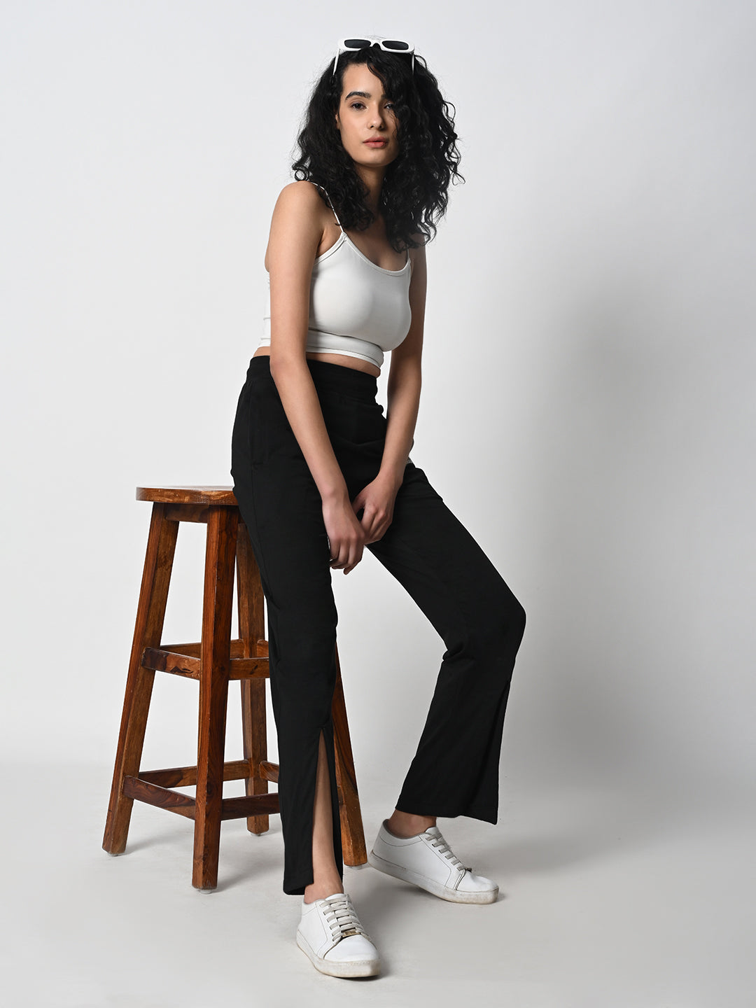 Front Slit Black Track Pant for Women.