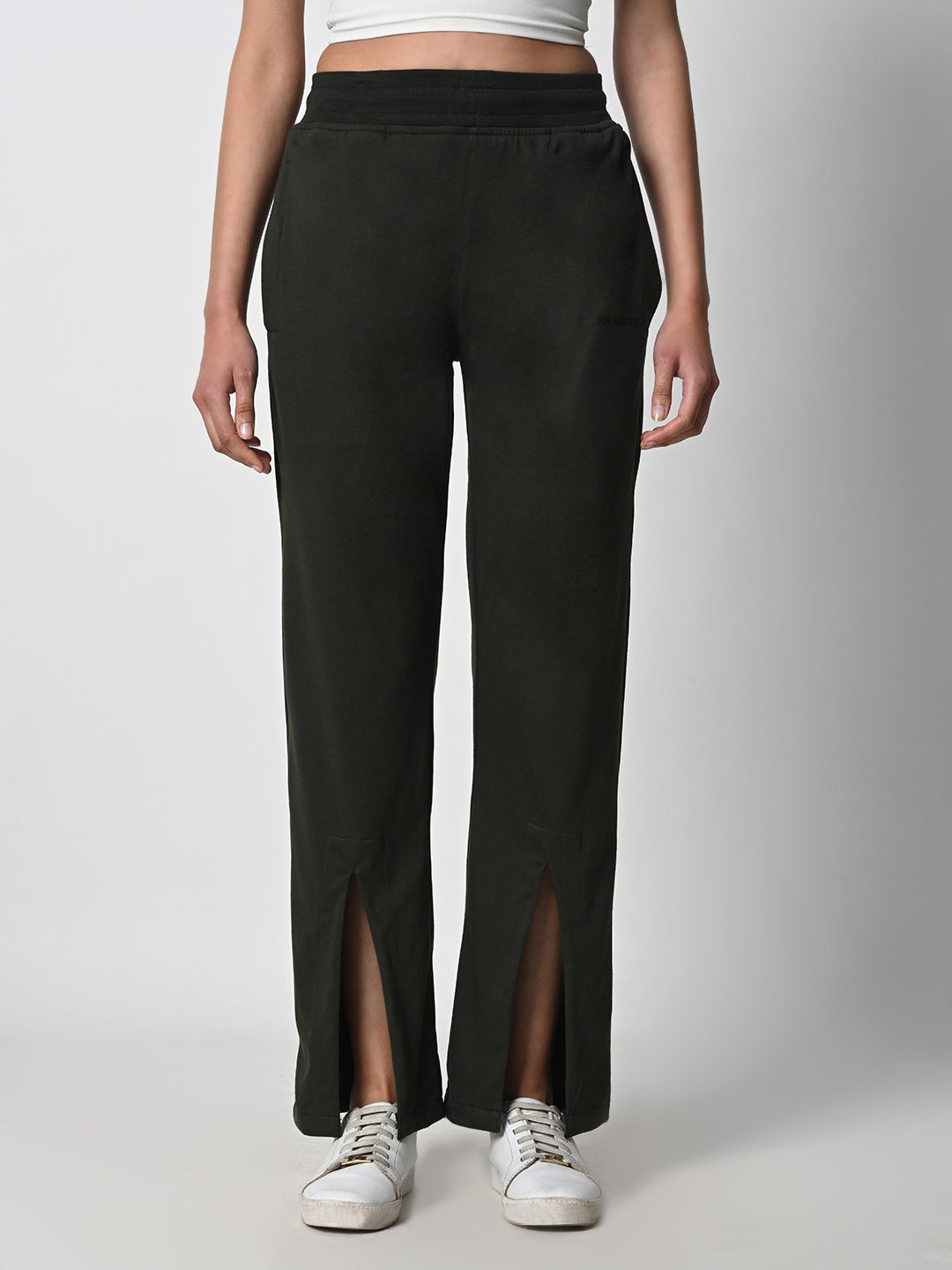 Front Slit Olive Green Track Pant for Women.