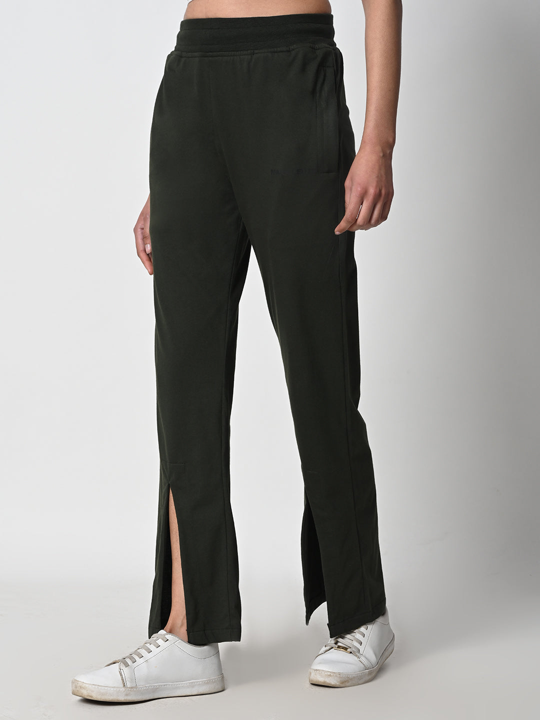 Front Slit Olive Green Track Pant for Women.