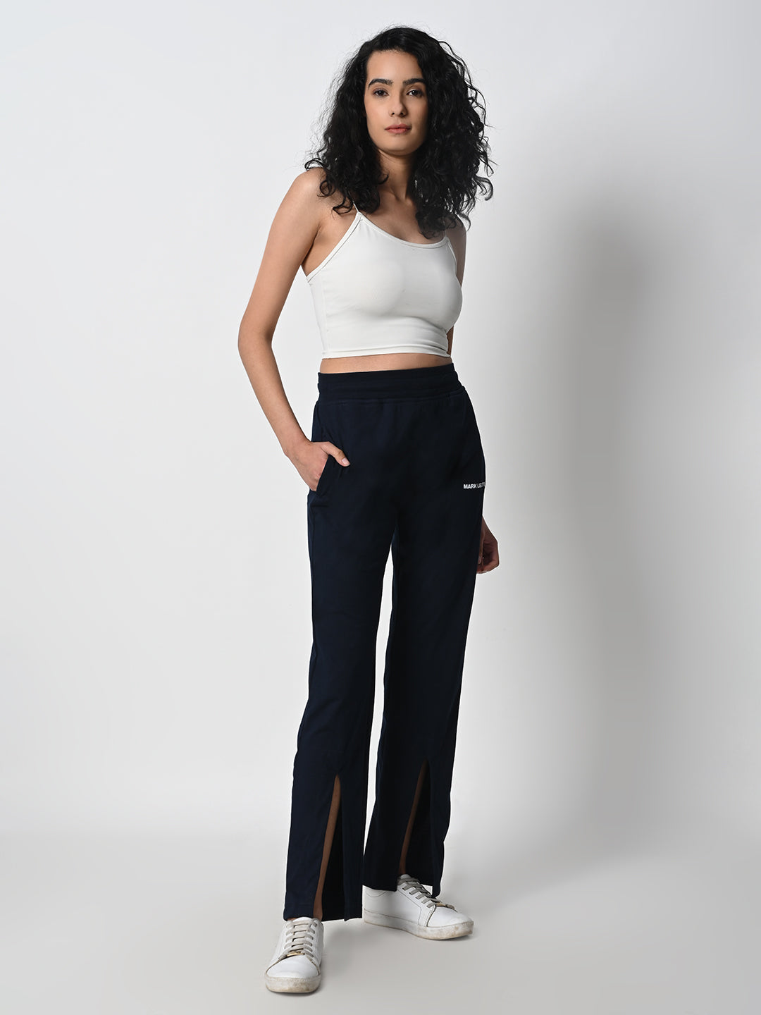 Front Slit Navy Blue Track Pant for Women.