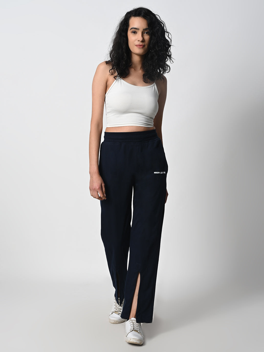 Front Slit Navy Blue Track Pant for Women.