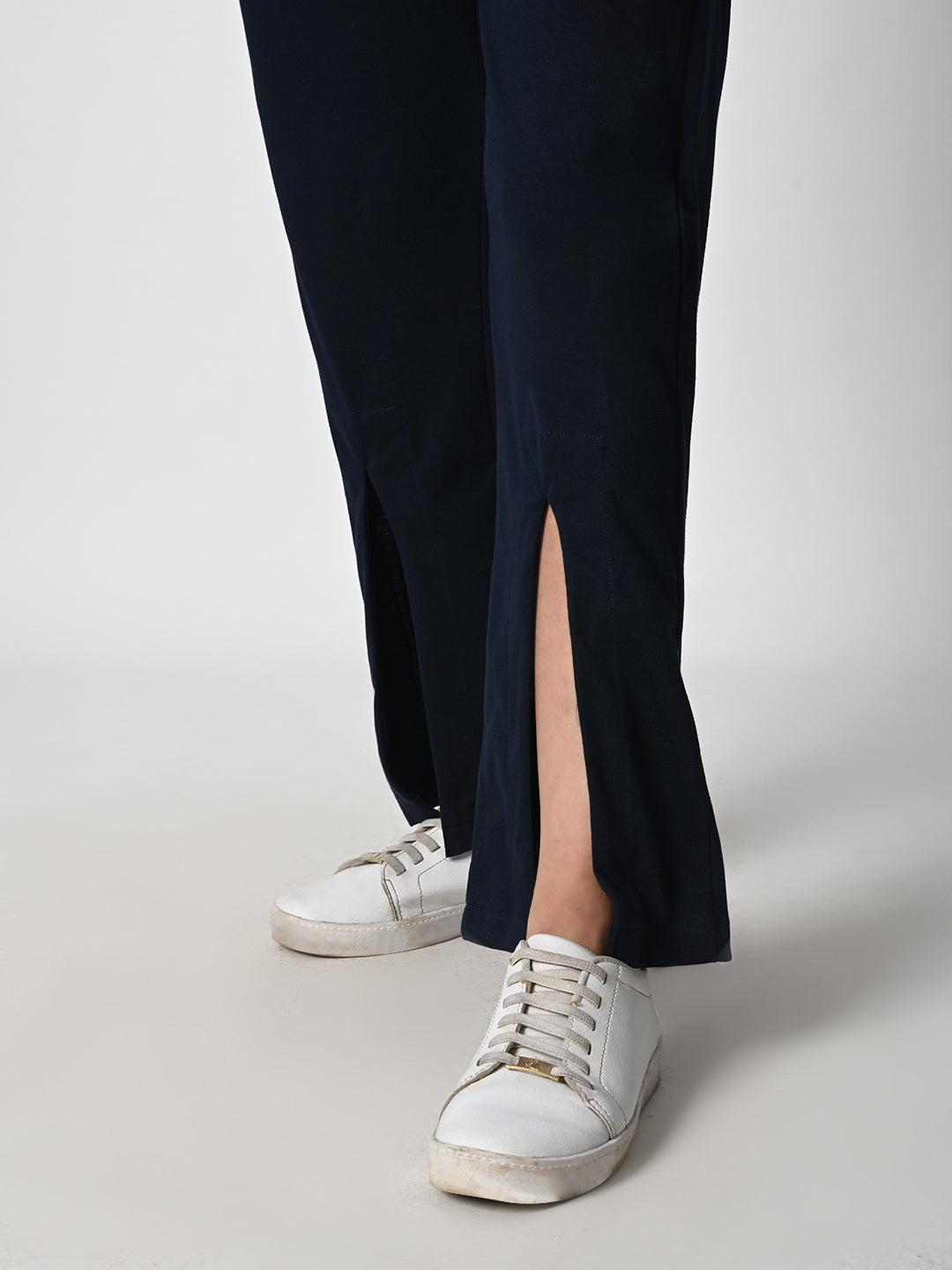 Front Slit Navy Blue Track Pant for Women.
