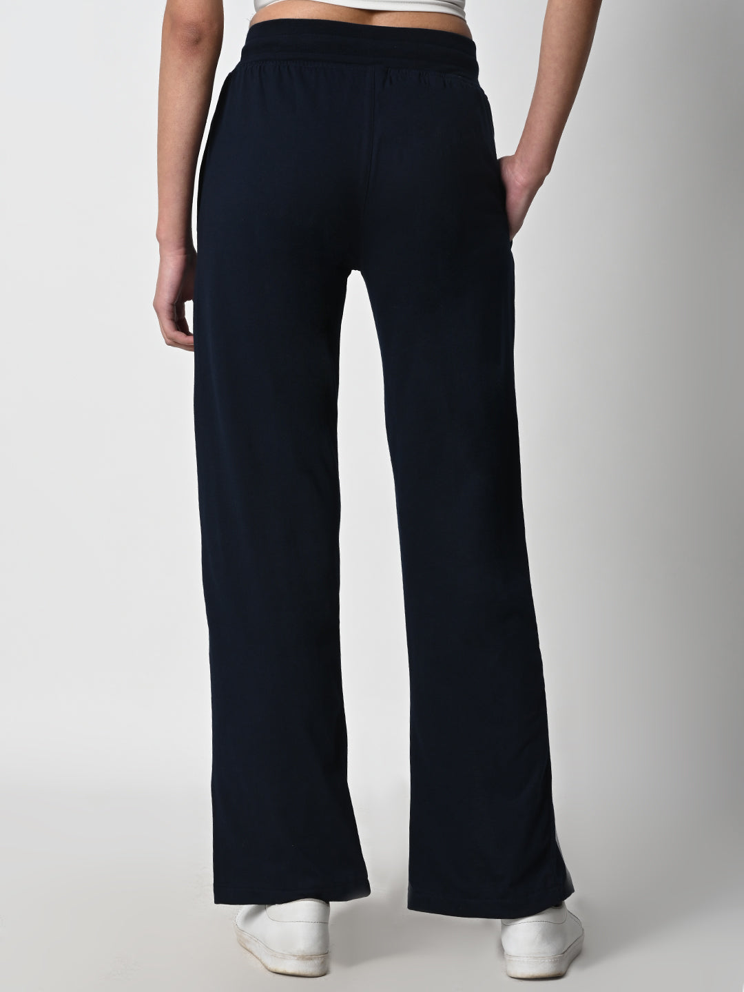 Front Slit Navy Blue Track Pant for Women.