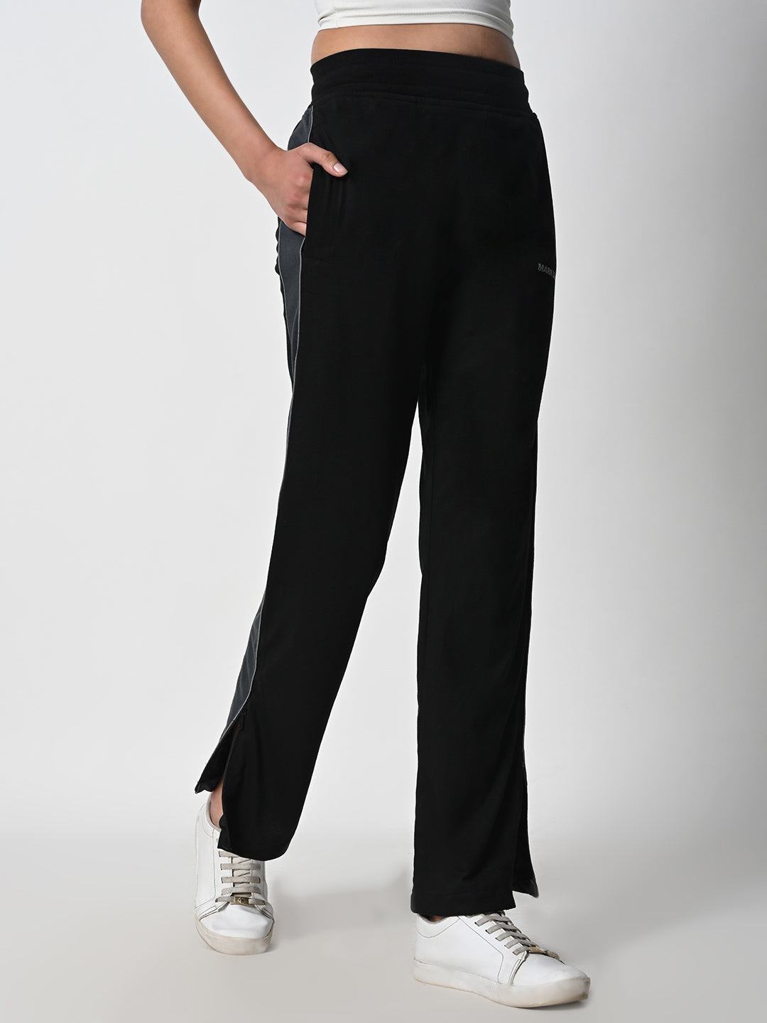 Reflective Side Stripe Cotton Track Pant for Women (Black)