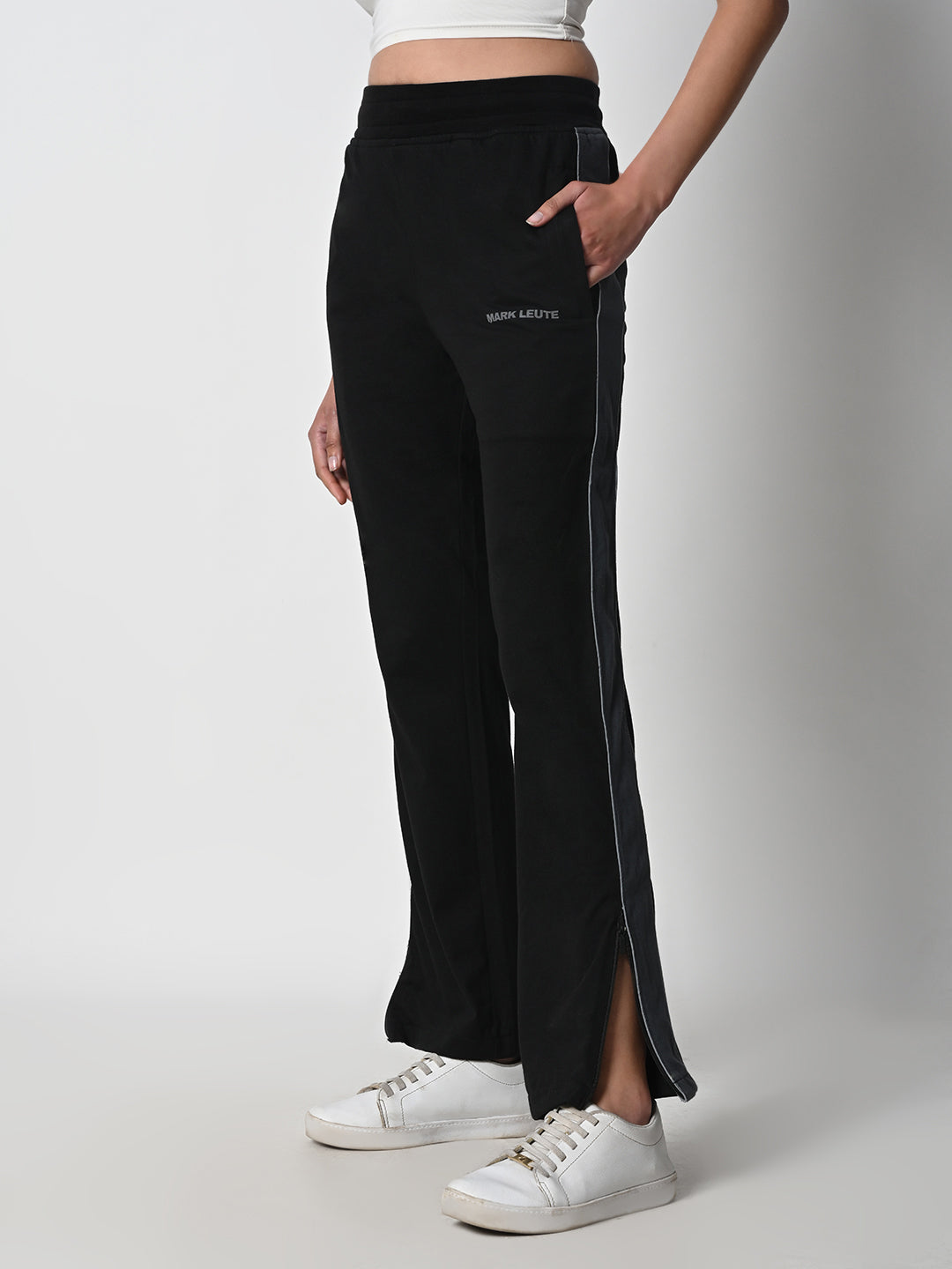 Reflective Side Stripe Cotton Track Pant for Women (Black)