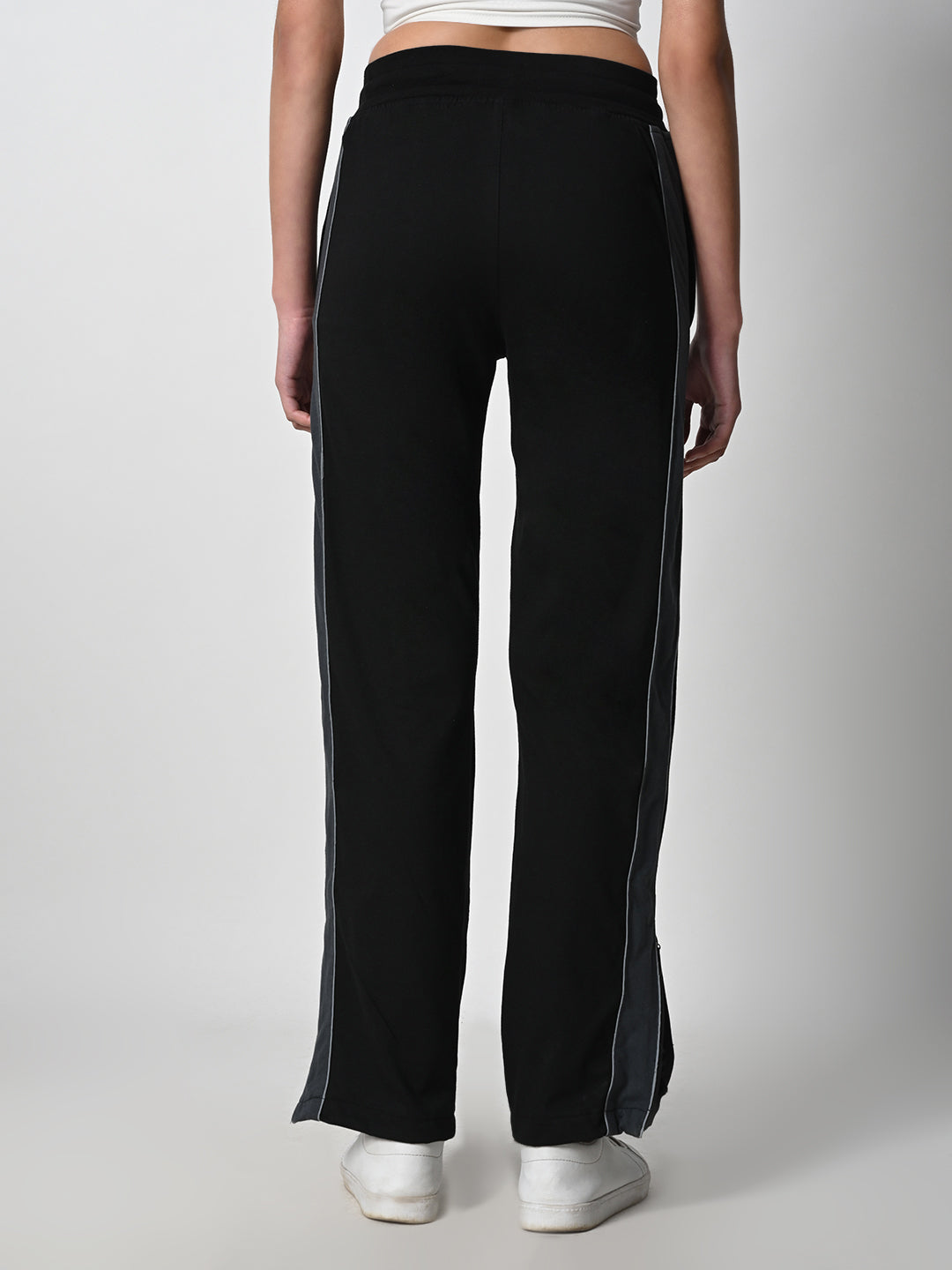 Reflective Side Stripe Cotton Track Pant for Women (Black)