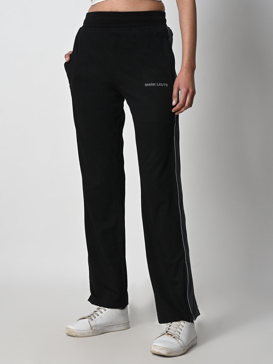 Reflective Side Stripe Cotton Track Pant for Women (Black)