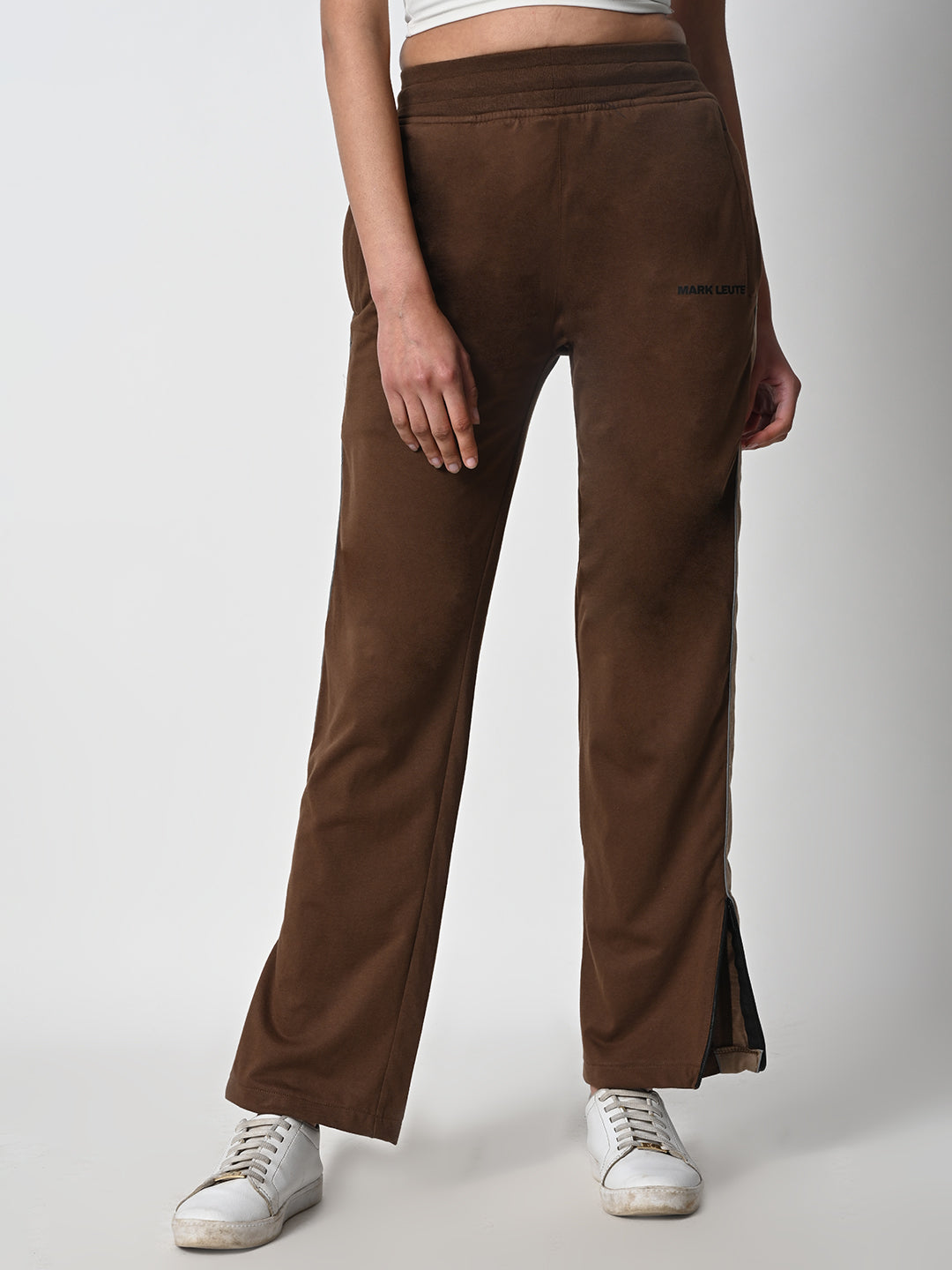 Reflective Side Stripe Cotton Track Pant for Women (Brown)