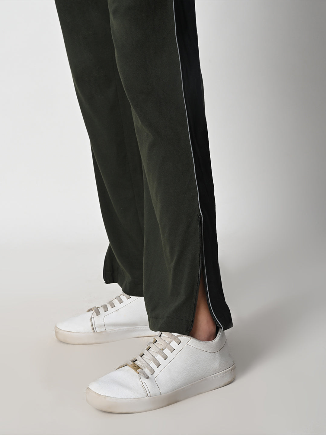 Reflective Side Stripe Cotton Track Pant for Women (Olive Green)