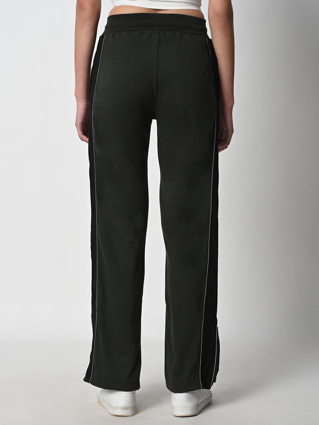 Reflective Side Stripe Cotton Track Pant for Women (Olive Green)