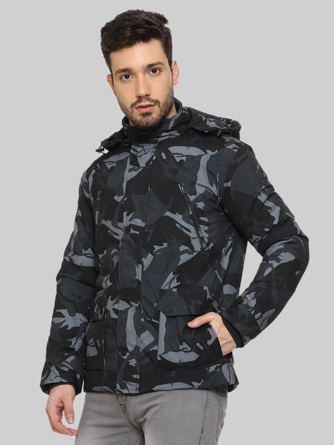Camouflaged Puffer Jacket For Men