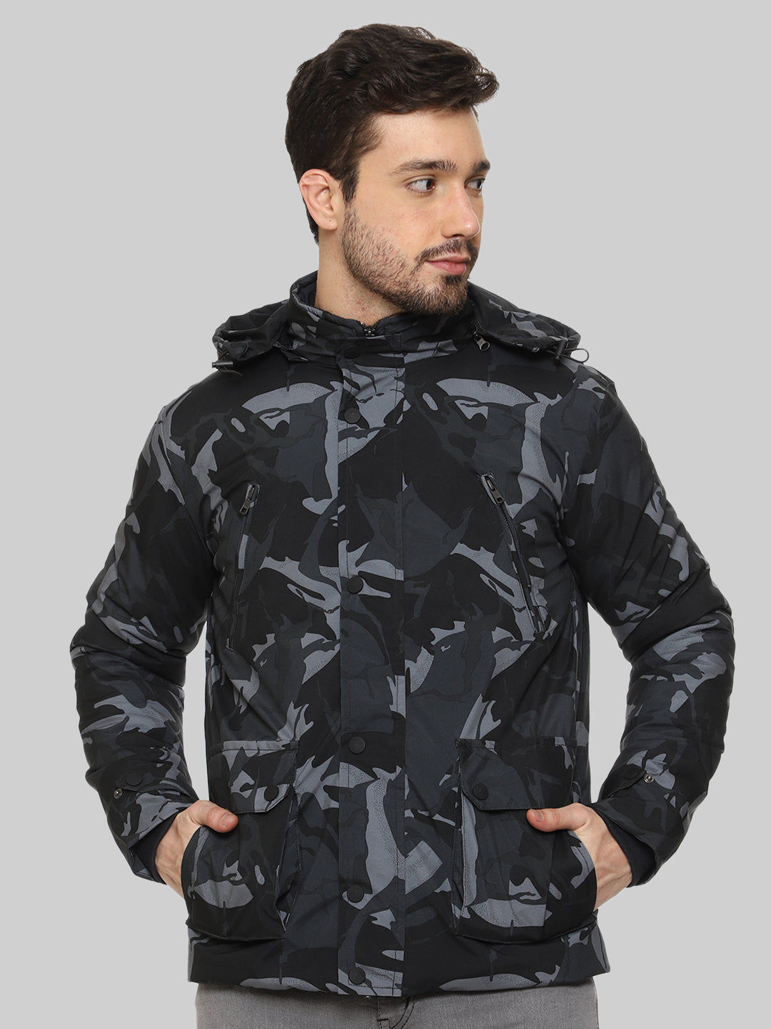 Camouflaged Puffer Jacket For Men