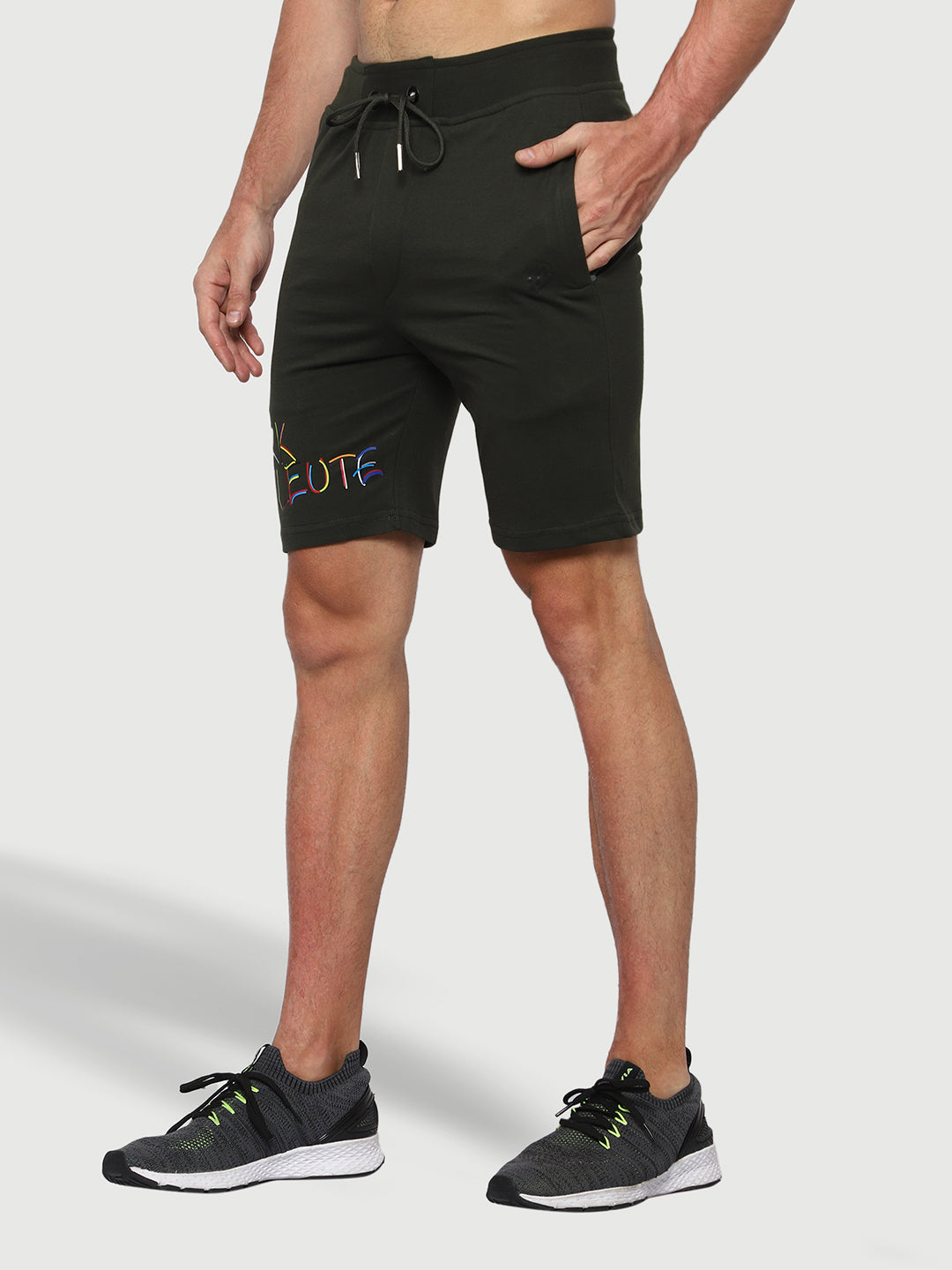 Olive Green Solid Shorts For Men