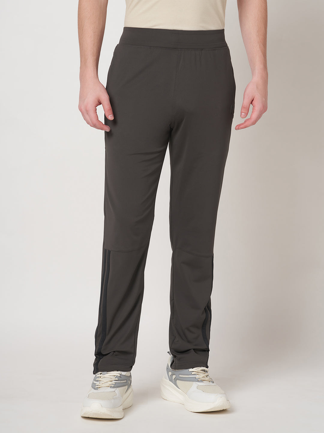 Rapid Dry Black Striped Track Pant for Men (Brown)