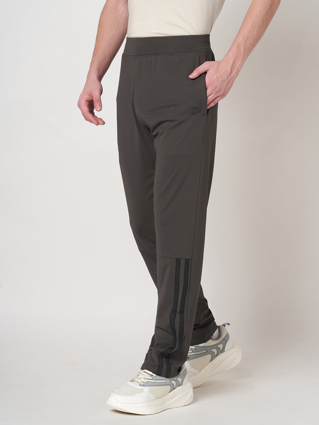 Rapid Dry Black Striped Track Pant for Men (Brown)