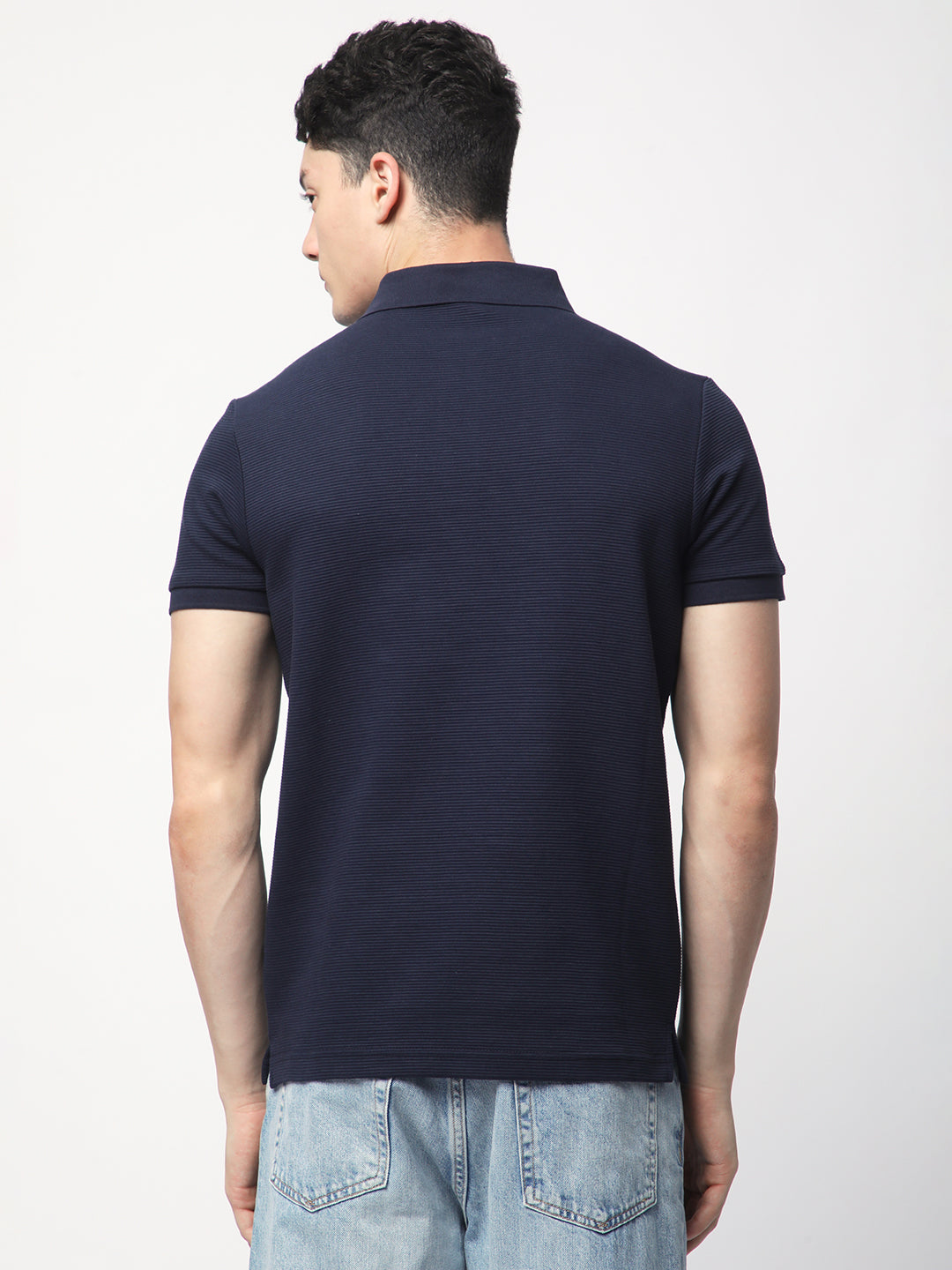 Textured Knit Polo T-shirt (Navy)