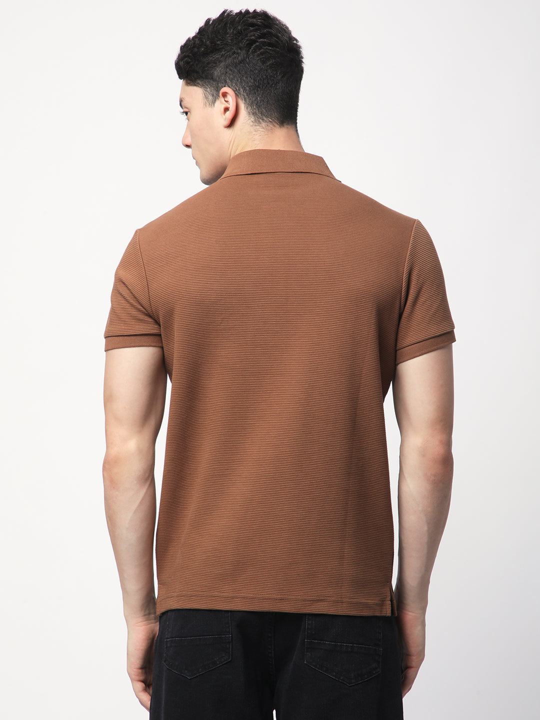 Textured Knit Polo T-shirt (Brown)