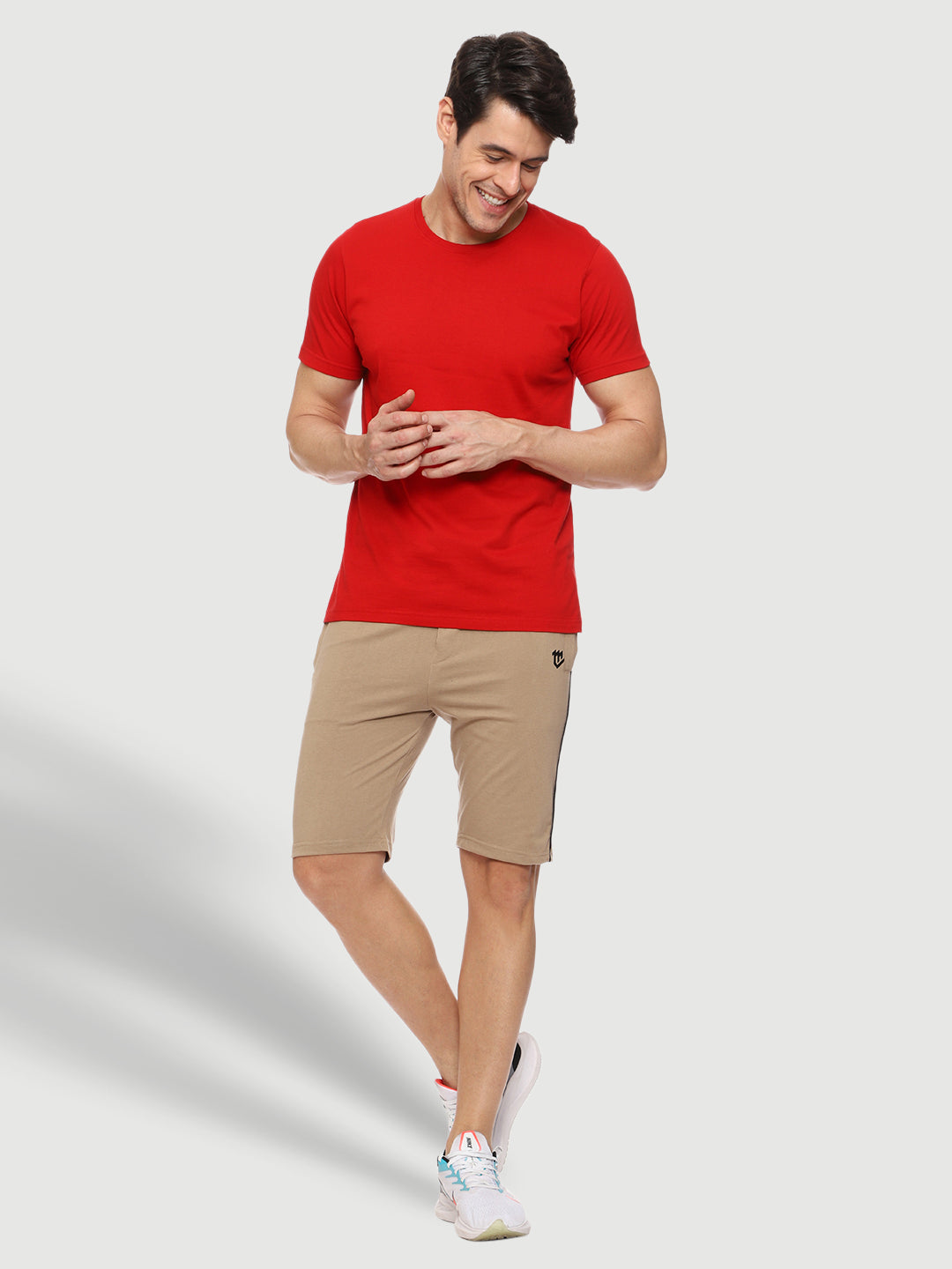 Side Piping Beige Shorts For Men