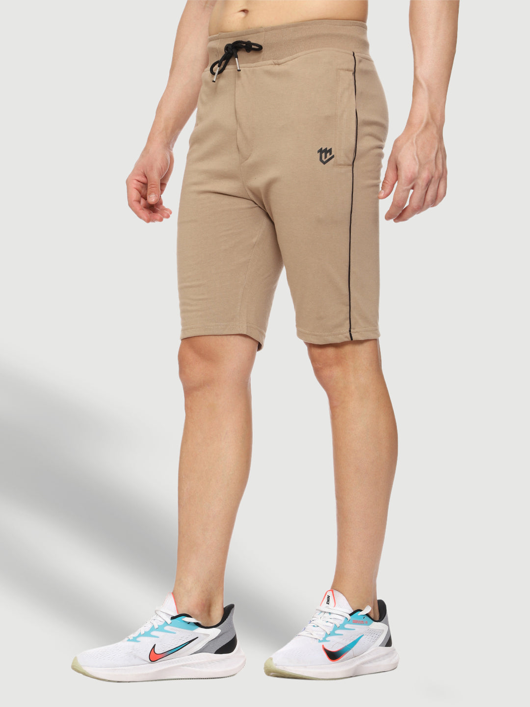 Side Piping Beige Shorts For Men