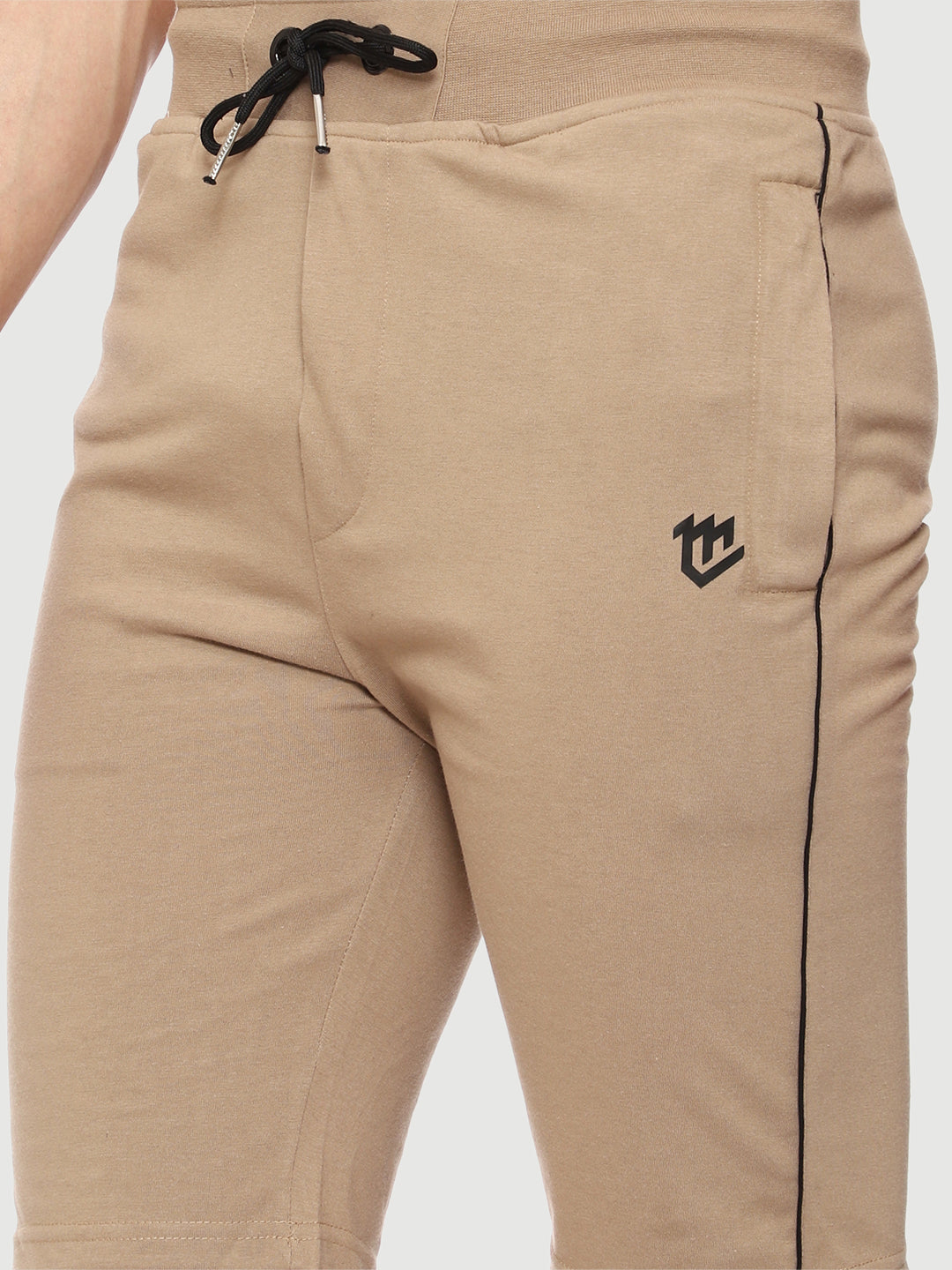 Side Piping Beige Shorts For Men
