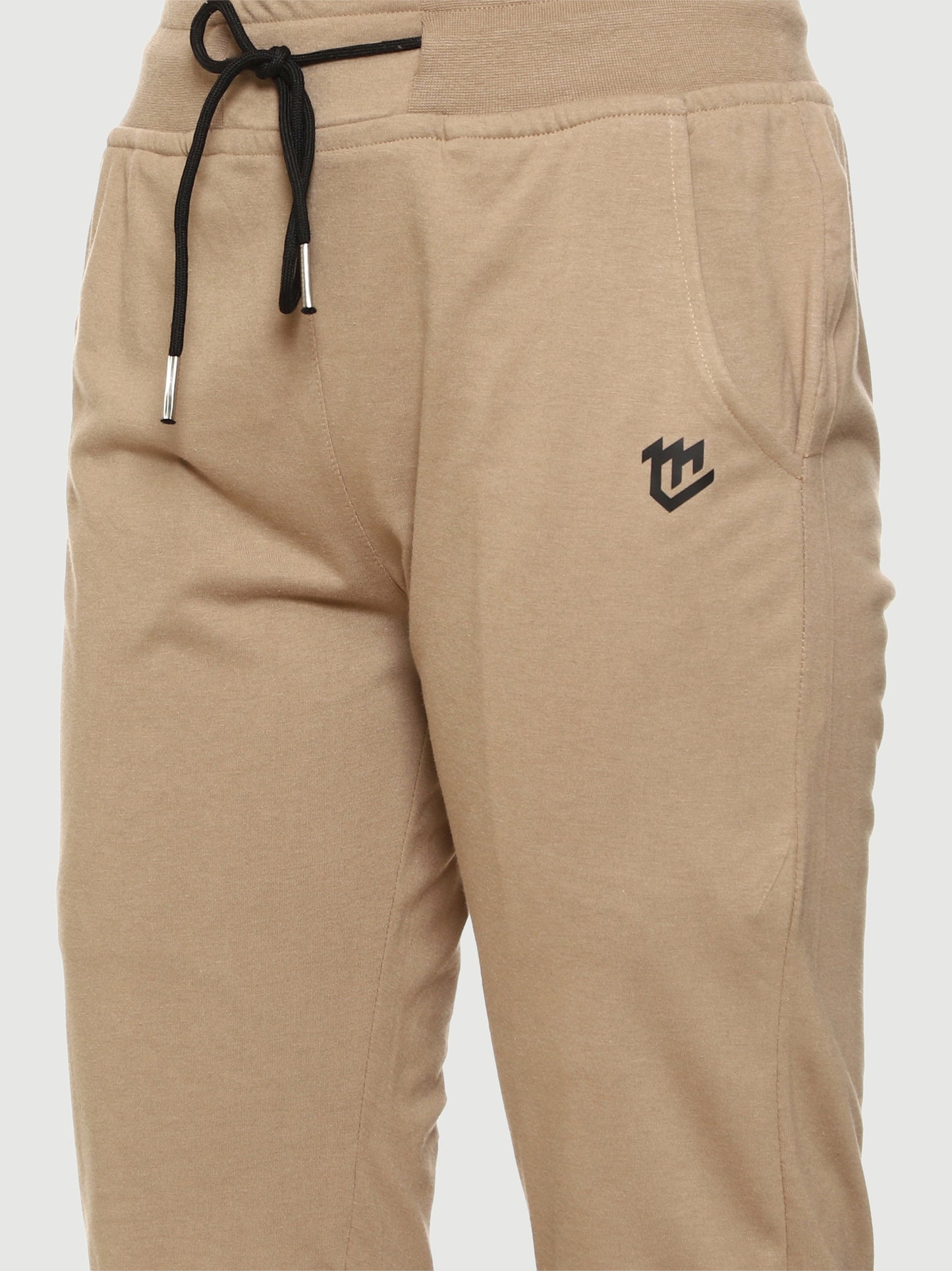 Beige Elastic Bottom Cotton Track Pant For Women