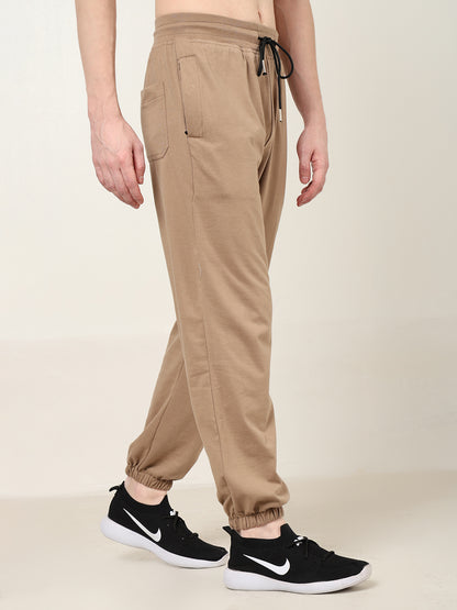 Breathable Loose Fit Cotton Track Pant for Men.(Beige)