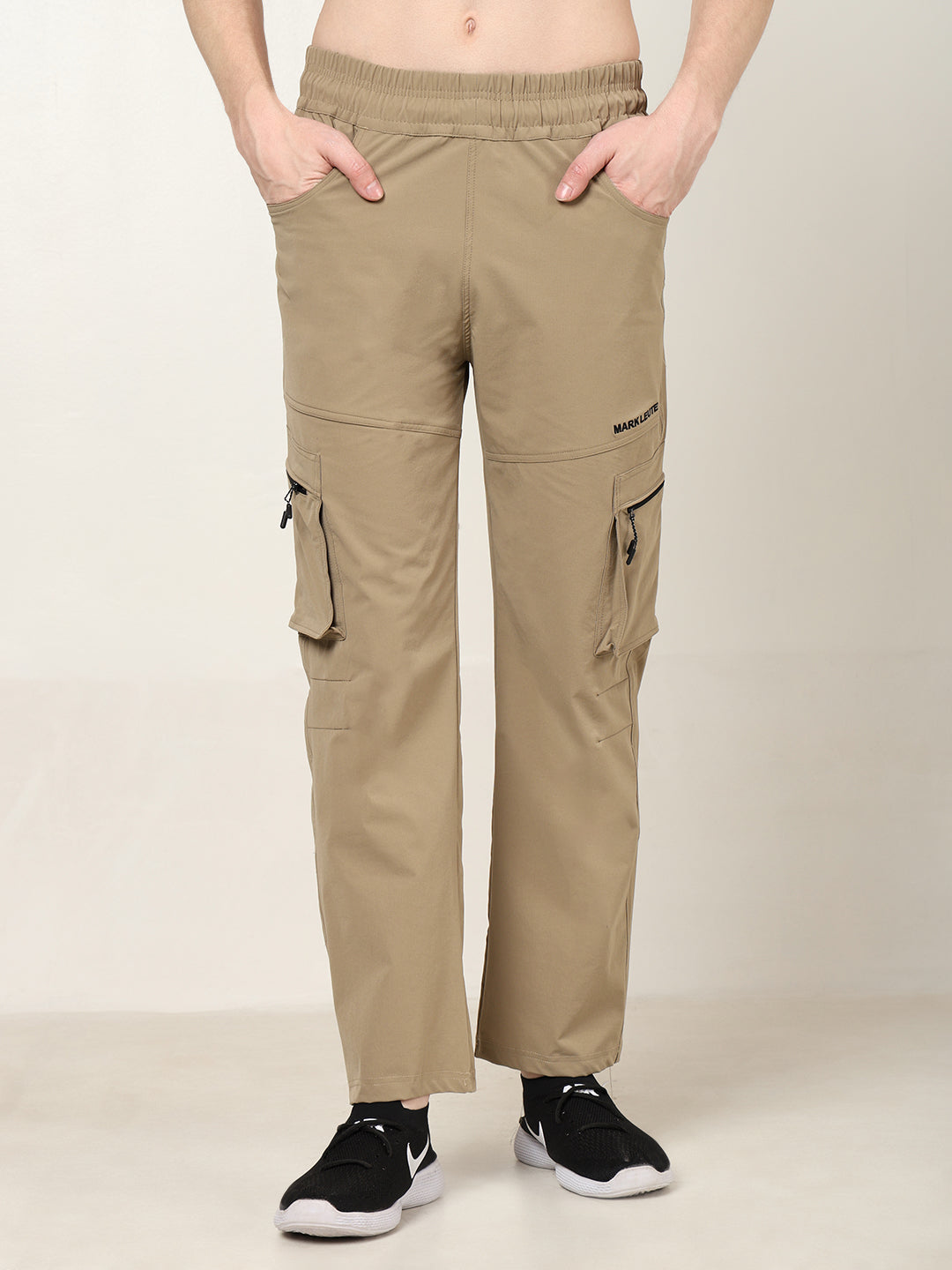 Beige 5 Pocket Nylon Cargo Pants