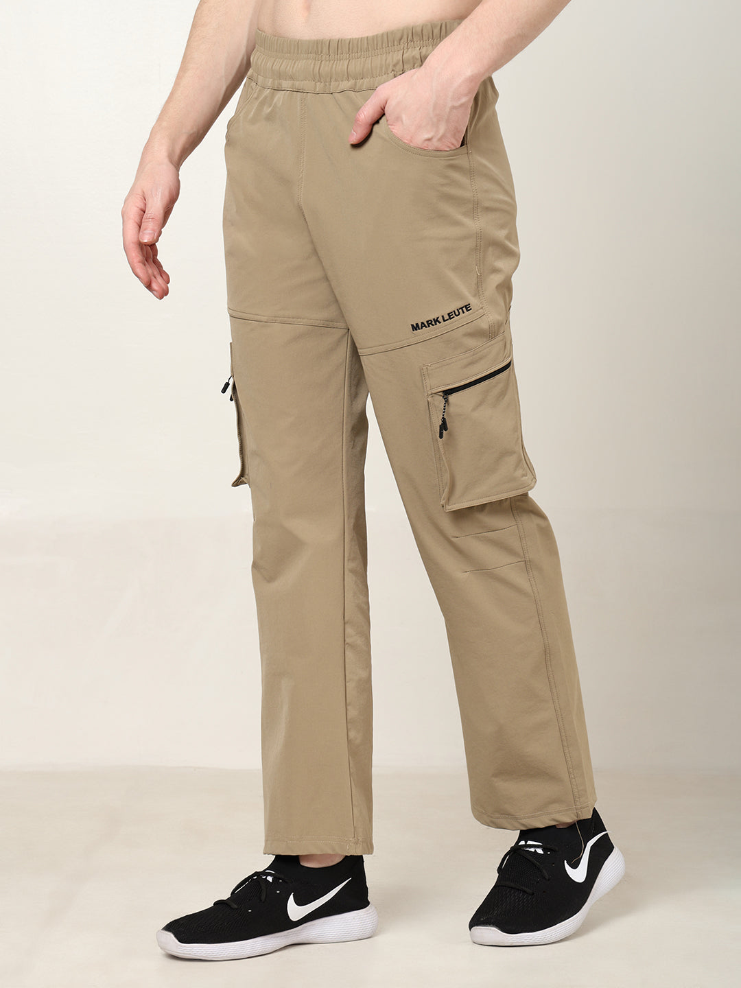 Beige 5 Pocket Nylon Cargo Pants