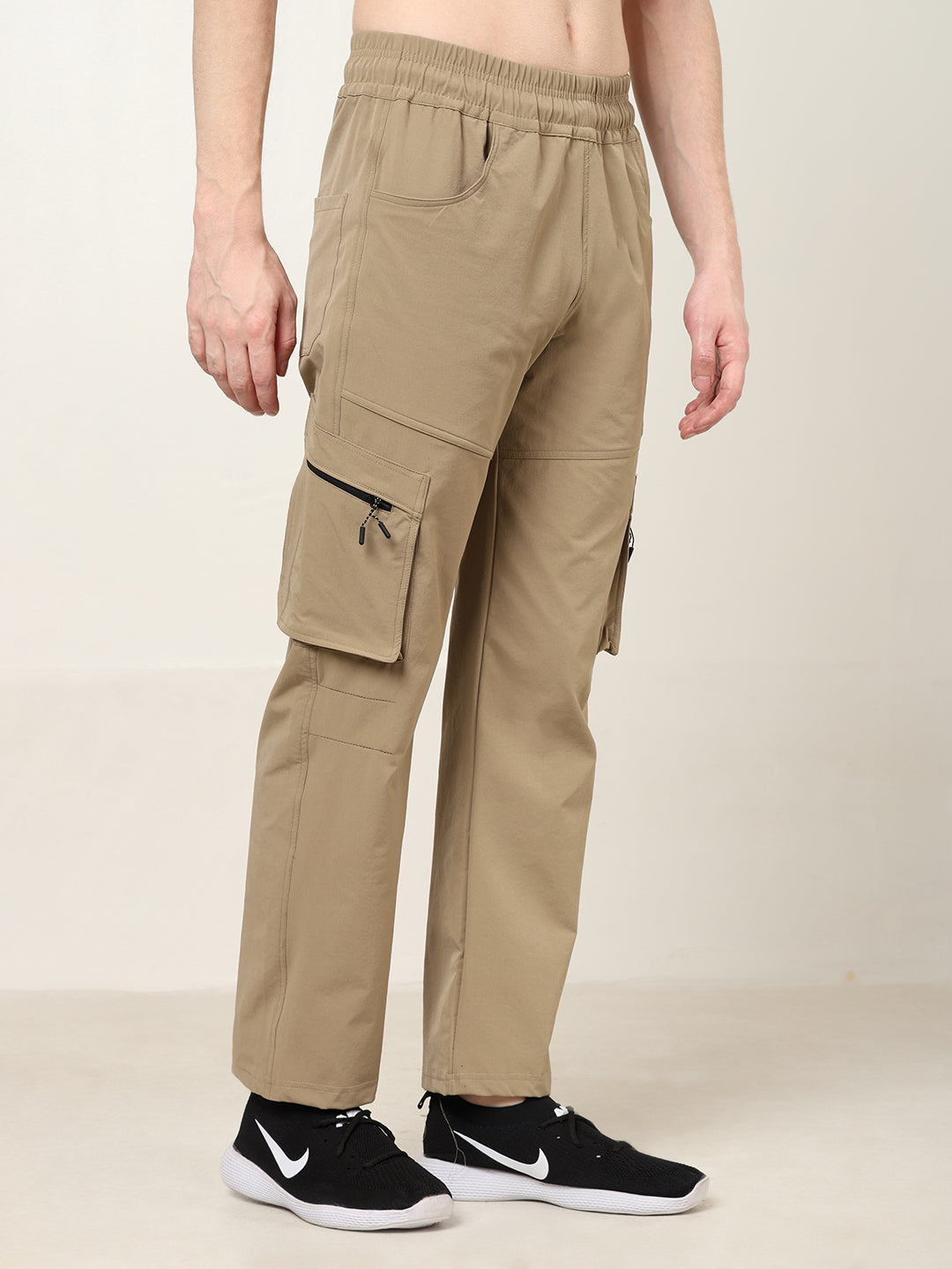 Beige 5 Pocket Nylon Cargo Pants