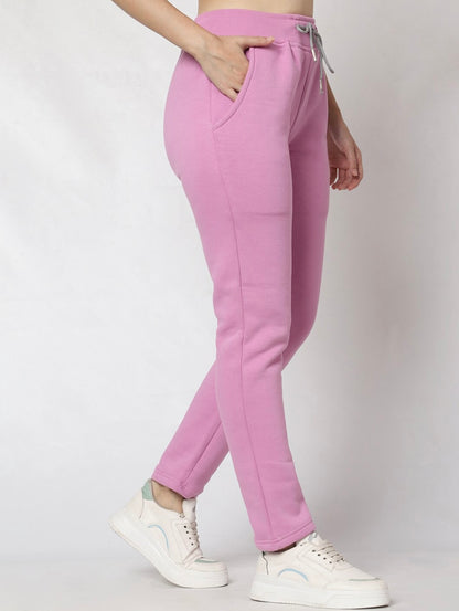 Pink Fleece Winter Track Pant for Women