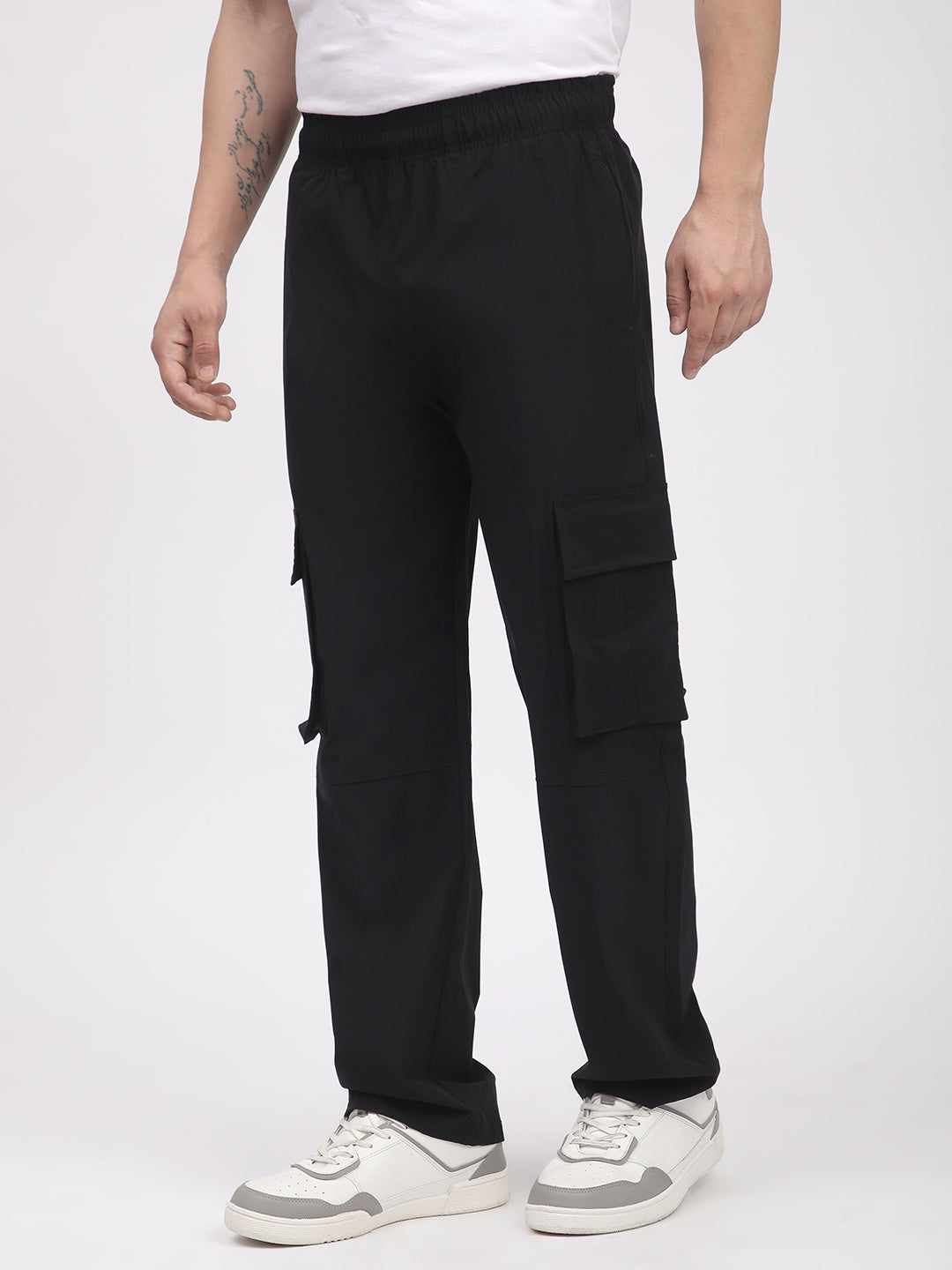 Straight Fit Cargo Pants For Men. (Black)