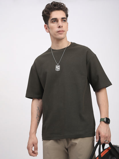 Waffle Knit T-Shirt for Men. (Olive)
