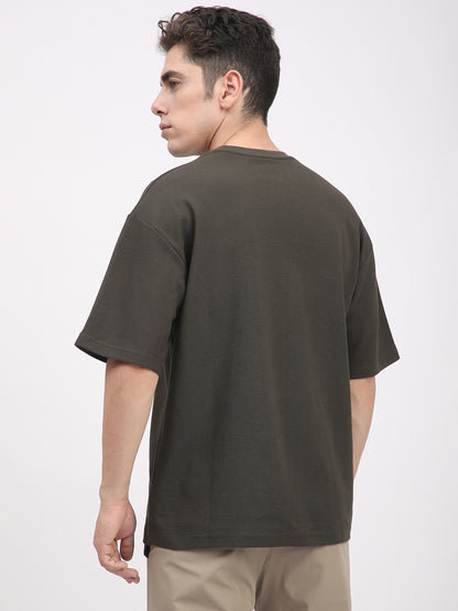 Waffle Knit T-Shirt for Men. (Olive)