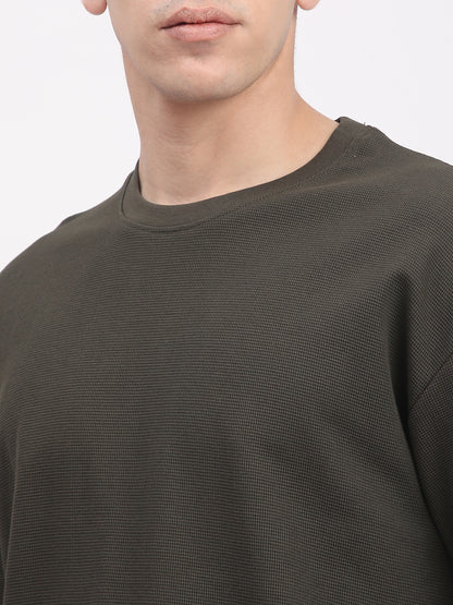 Waffle Knit T-Shirt for Men. (Olive)