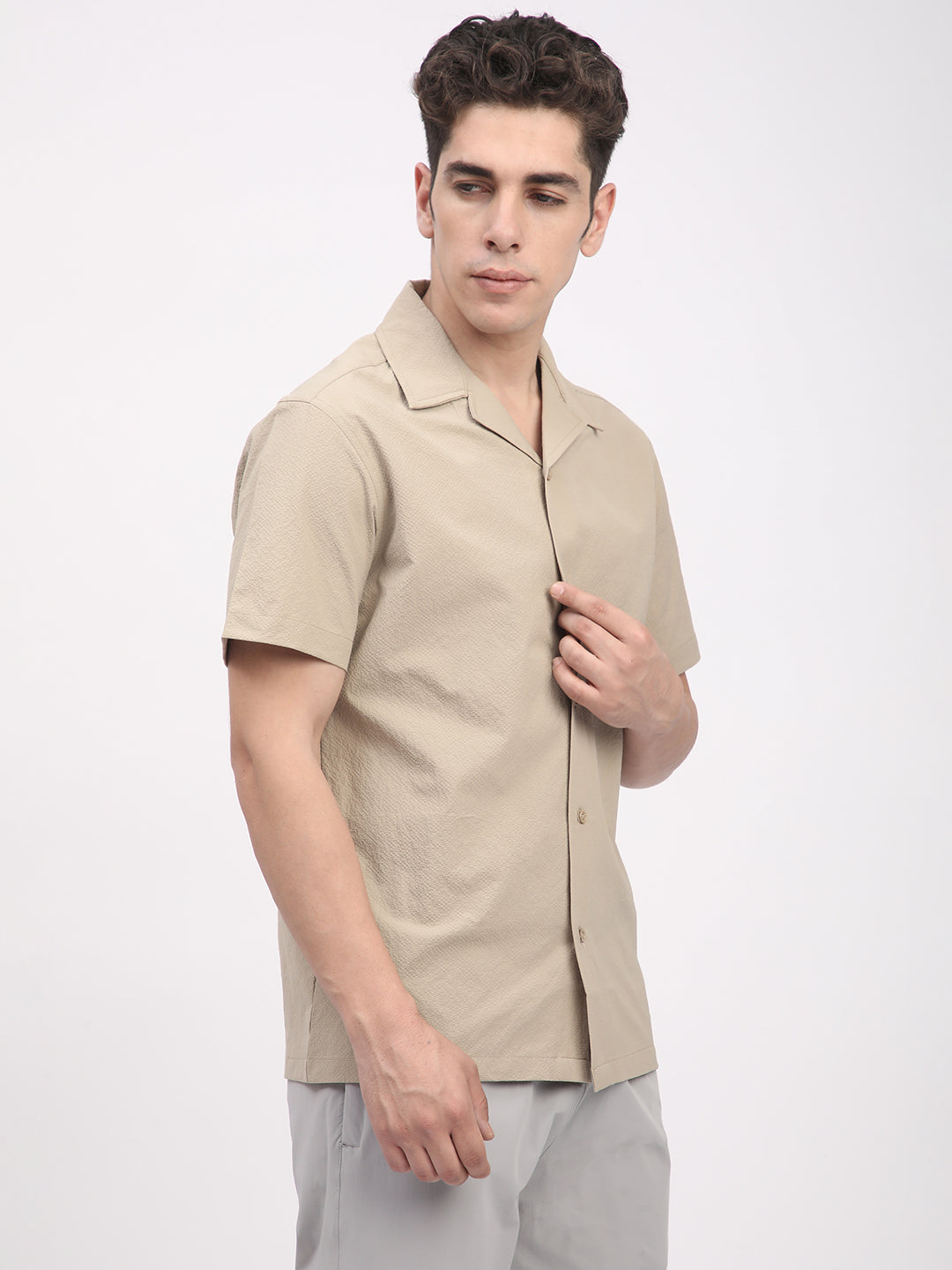 Regular Fit Textured Shirt For Men. (Skin)
