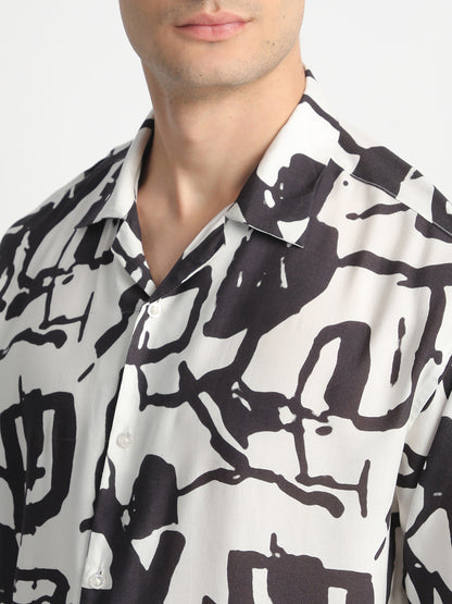 Abstract White Printed Shirt For Men.