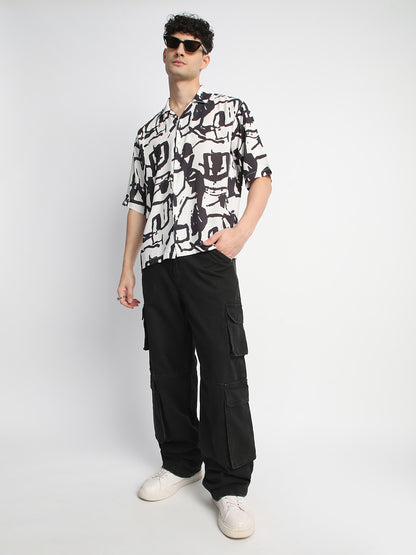 Abstract White Printed Shirt For Men.