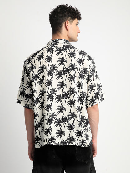 Palm Print Off-White Shirt For Men.