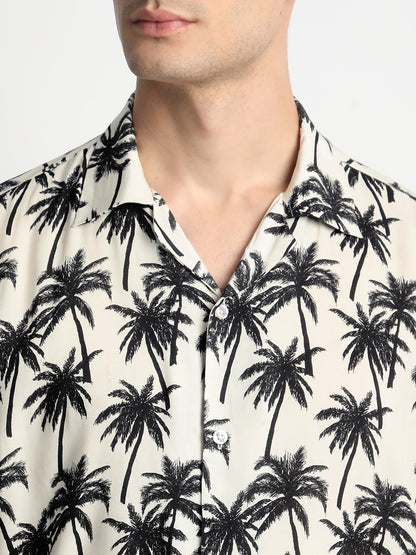 Palm Print Off-White Shirt For Men.