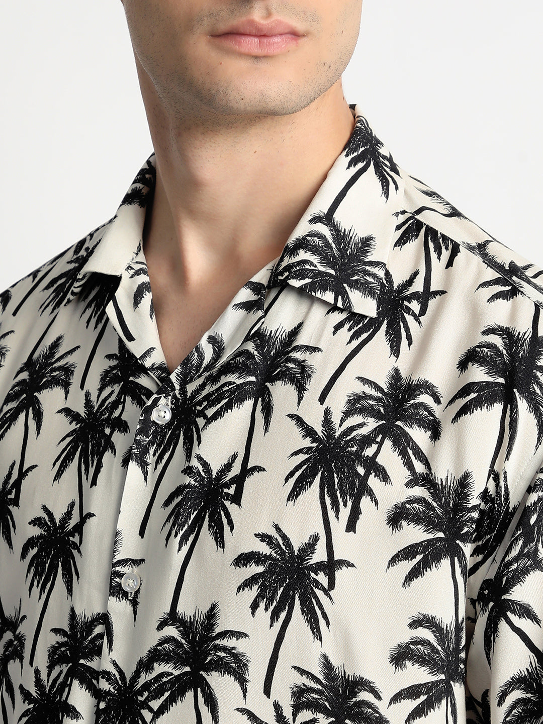 Palm Print Off-White Shirt For Men.