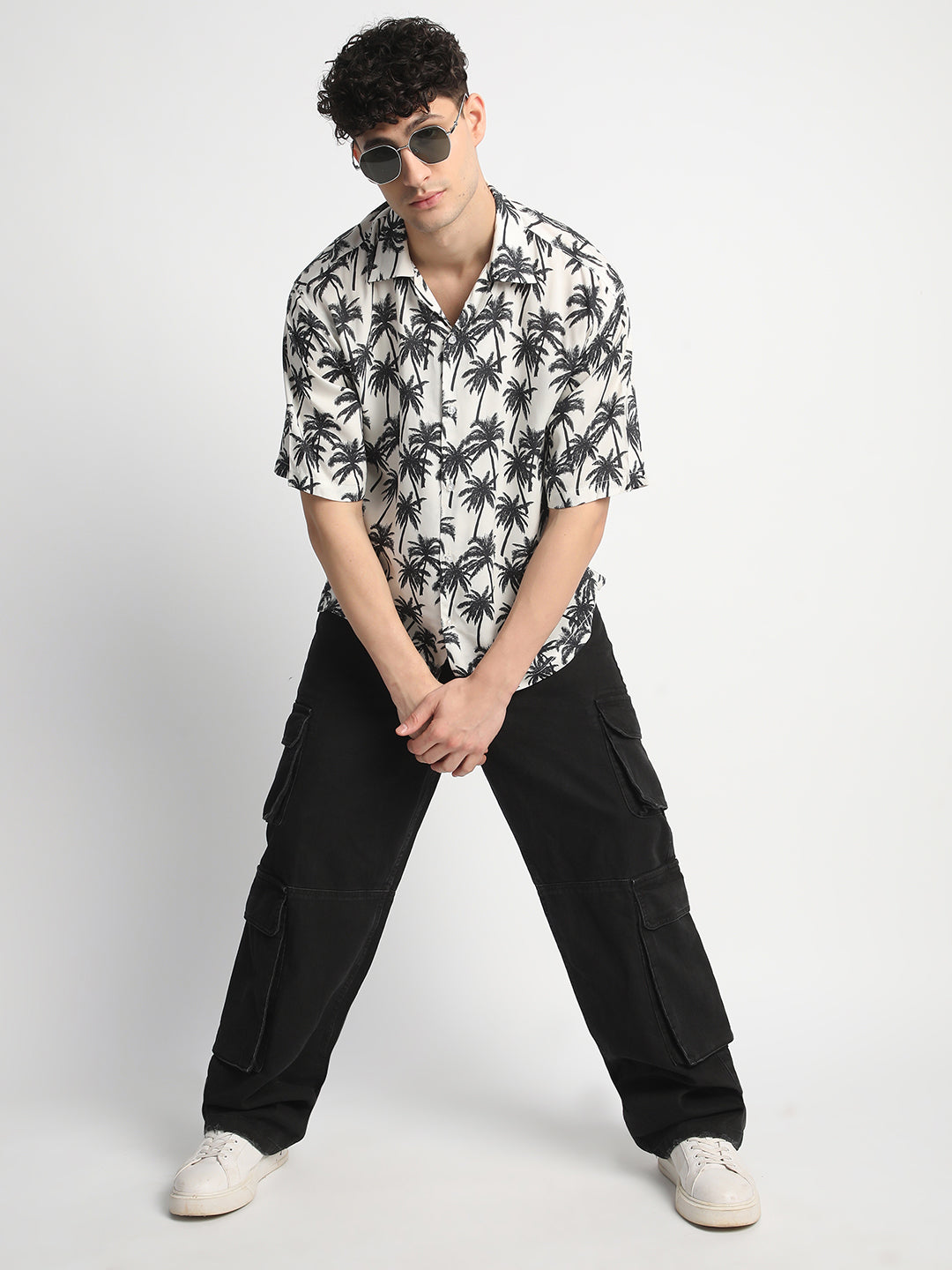 Palm Print Off-White Shirt For Men.