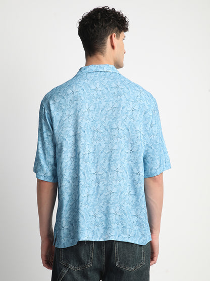 Blue Floral Print Shirt For Men.