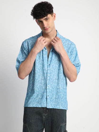 Blue Floral Print Shirt For Men.